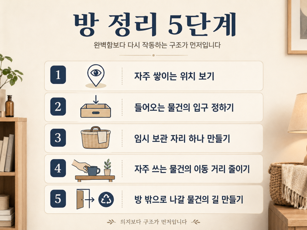 방 정리를 위한 5단계 체크리스트 이미지